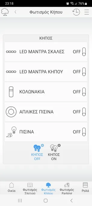Οπτικοποίηση ComfortClick: φωτισμός κήπου και πισίνας